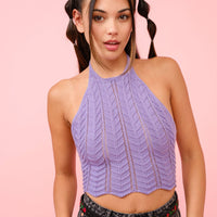 Lilac Crochet Knit Halter Crop Top