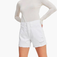 White High Rise Simple Distressed Short