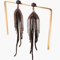 Black Rhinestone Fringe Drop Earings