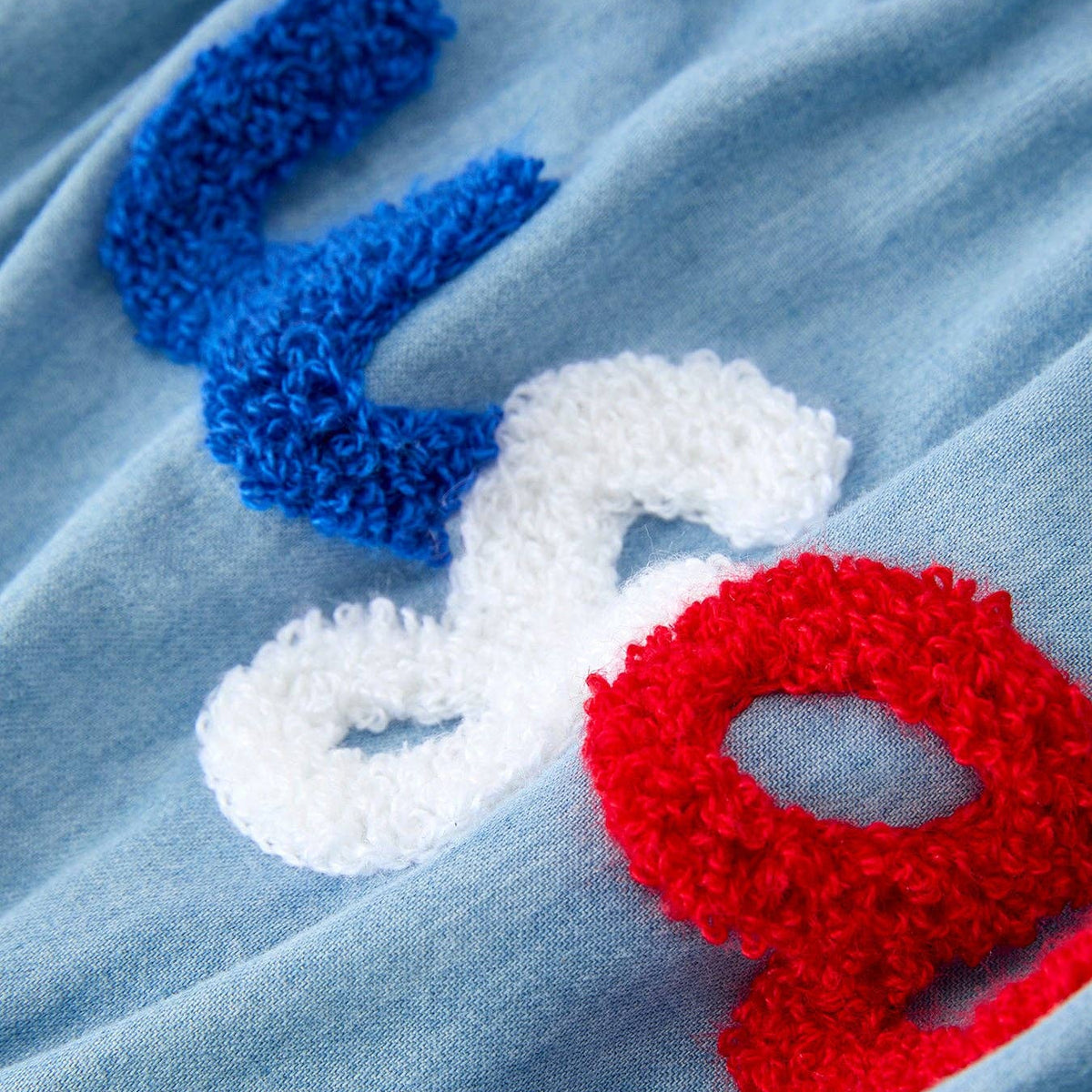 4th of July USA Chenille Girls Romper Dress Denim Lace Trim