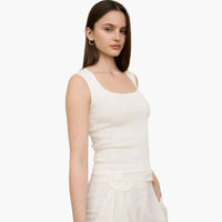 White Seamless Scoop Neck Knit Tank Top
