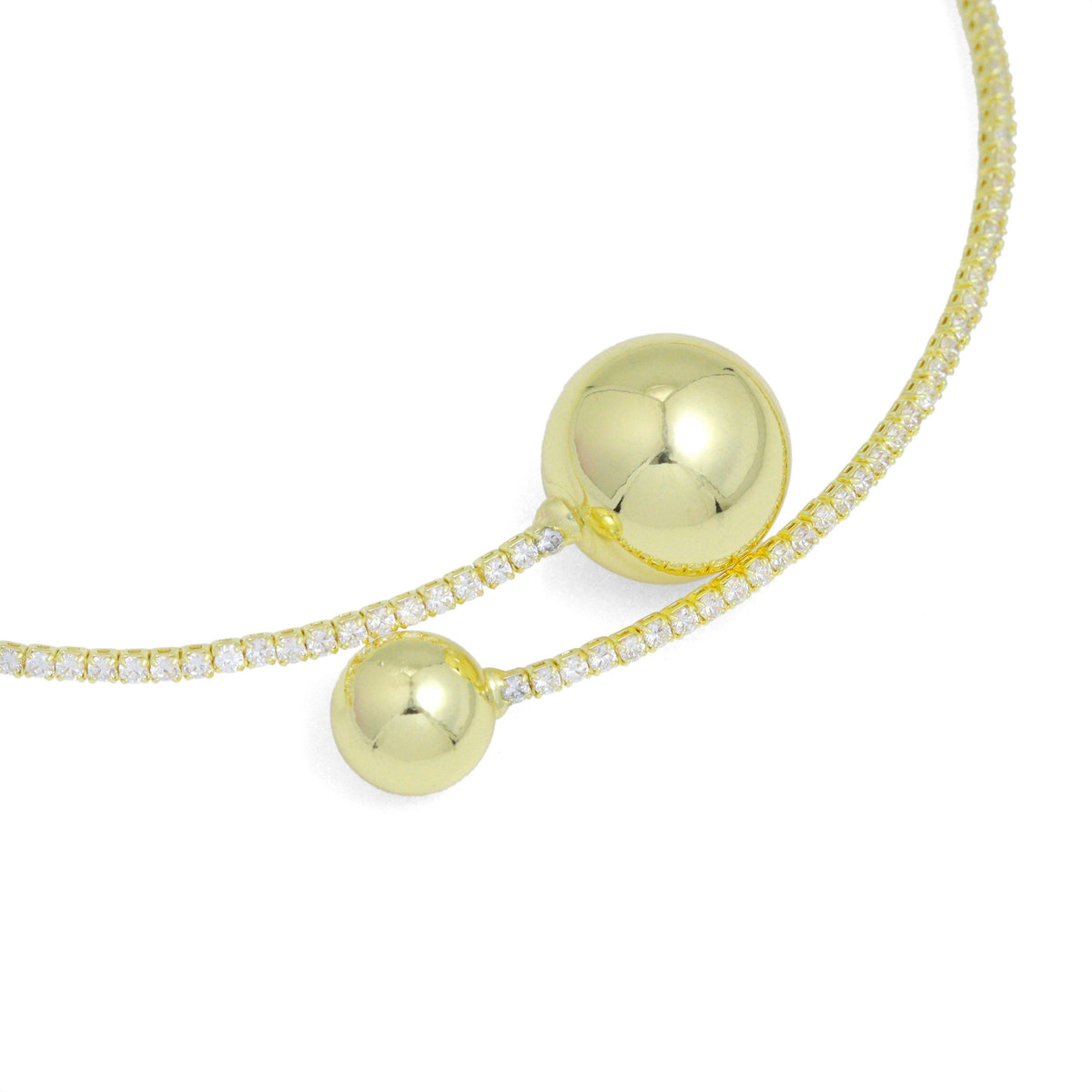 Gold CZ Tennis Chain Round Ball End Adjustable Necklace
