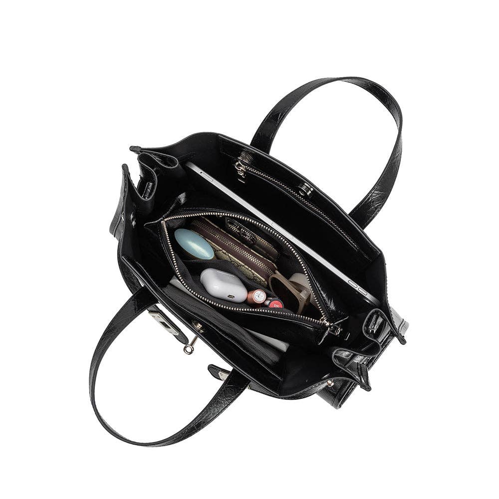 Melie Bianco Sutton Black Vegan Leather Tote Bag