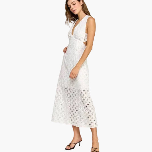 White Eyelet Maxi Dress With Open Back