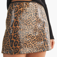 Leopard Printed Sequin Skirt