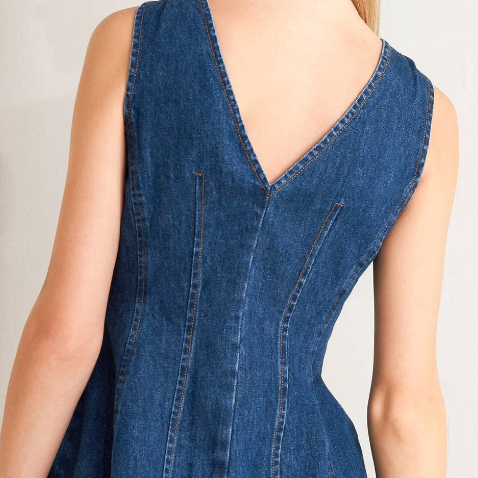 V Neckline Denim Vest