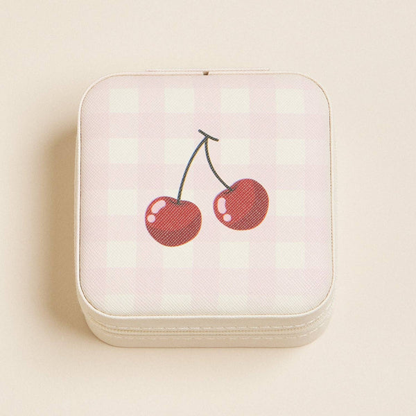 Cherry and Checker Pattern Jewelry Box -Travel Size