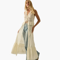 Floral Lace Ruffled Tie-Front Sleeveless Maxi Top