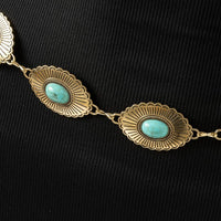 Western Turquoise Stud Gold Concho Chain Belt