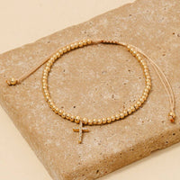 Cz Pave Cross Charm Beaded Cord Bracelet