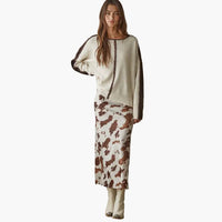 Woven Cow Print Satin Midi Skirt
