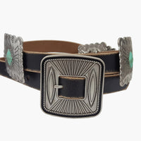 Western Genuine Distressed Leather Belt With Rectangular Conchos