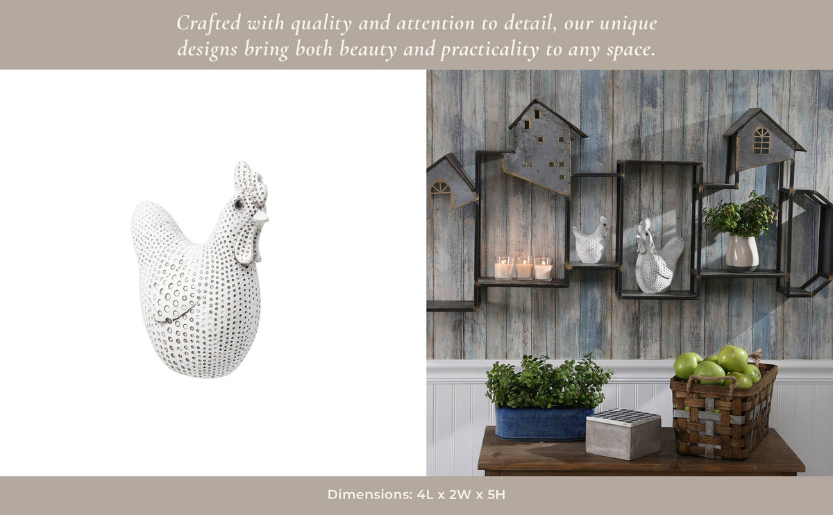White Resin Spotted Chicken - Decorative Sculpture
