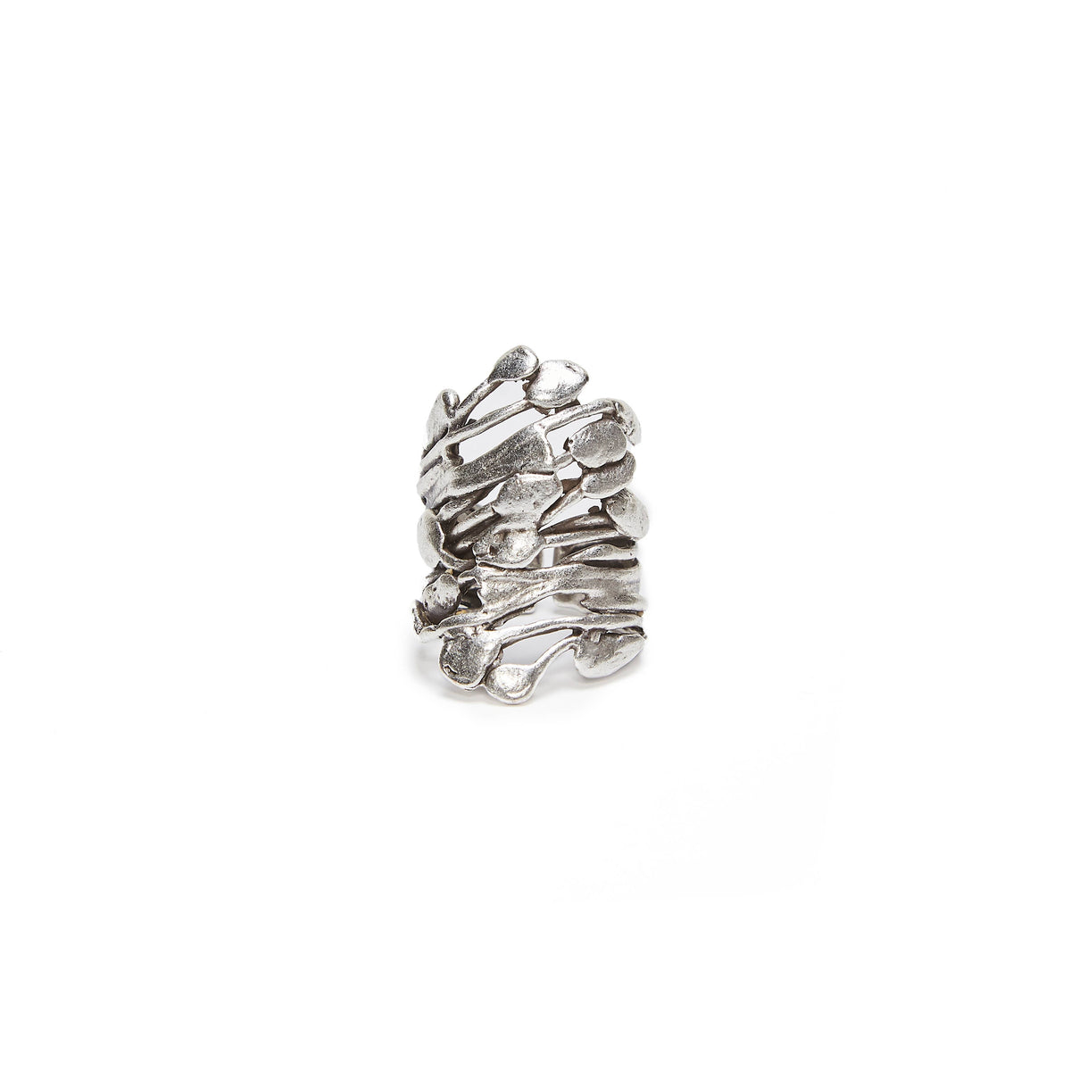 Handmade Tendril Wrap Brass Ring In Silver Plated