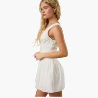 V Neck Line White Poplin Mini Dress