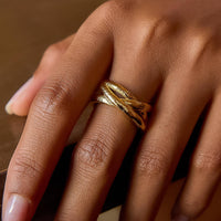 Corlisse 18K Gold Non-Tarnish Textured Crossover Ring