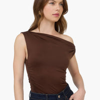 Chocolate Asymmetrical Twist Detail Knit Top
