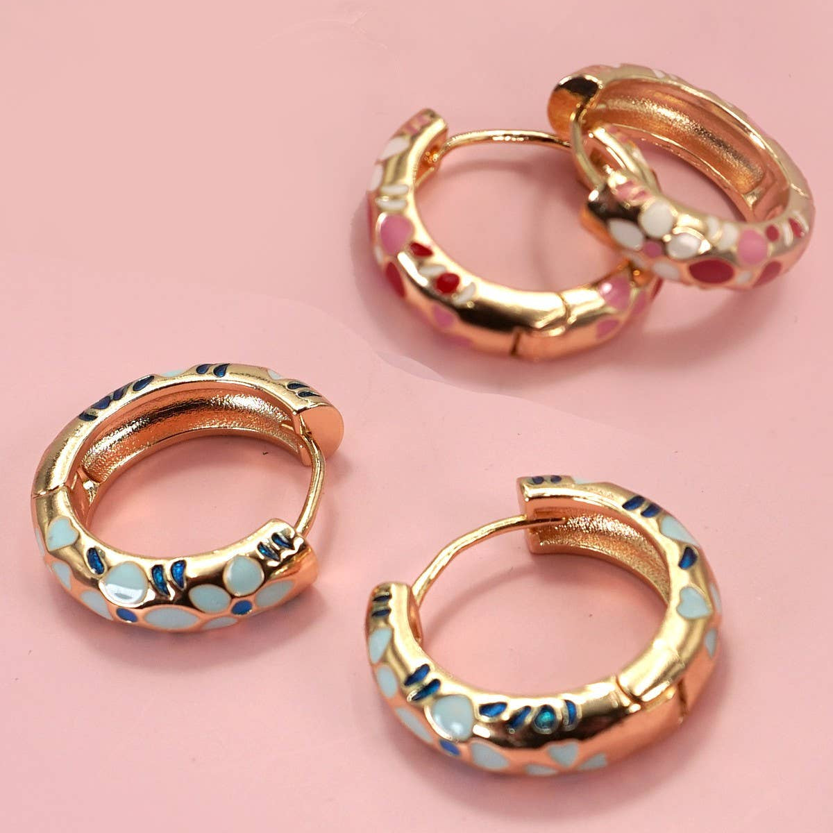 Floral Enamel Huggie Hoop Earrings