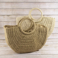 Woven Paper Straw Tote Bag With Ring Handles