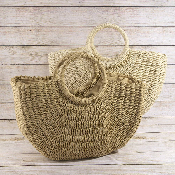 Woven Paper Straw Tote Bag With Ring Handles