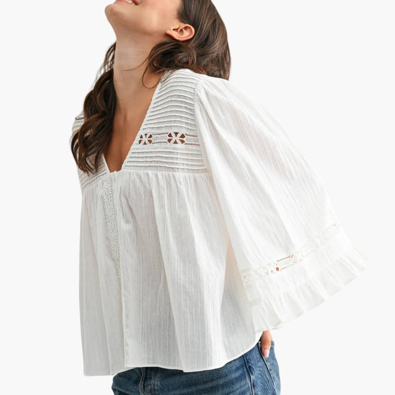 White Cotton Blouse with Lace