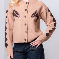Camel Button Down Horse Sweater Cardigan