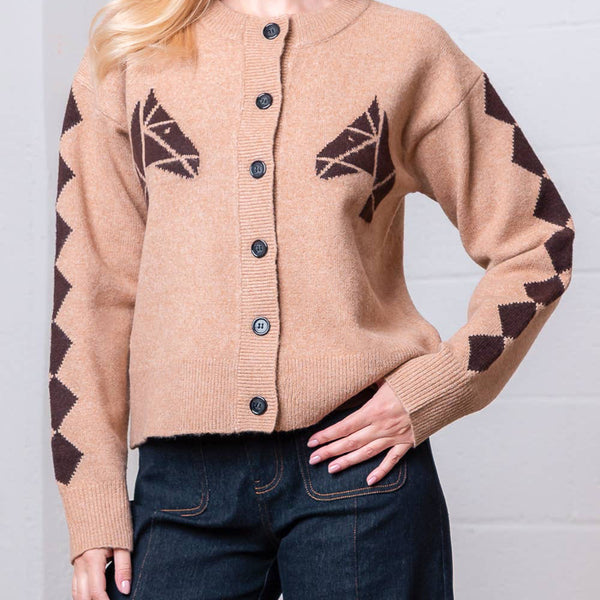 Camel Button Down Horse Sweater Cardigan