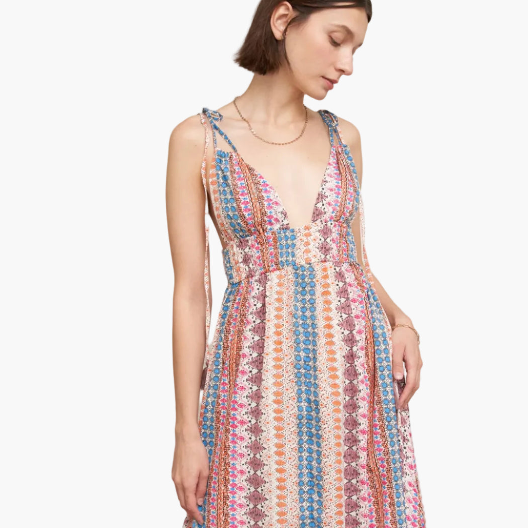 Shoulder Tie Printed Maxi Dress