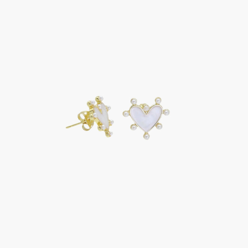 White Spike Heart Stud Earrings