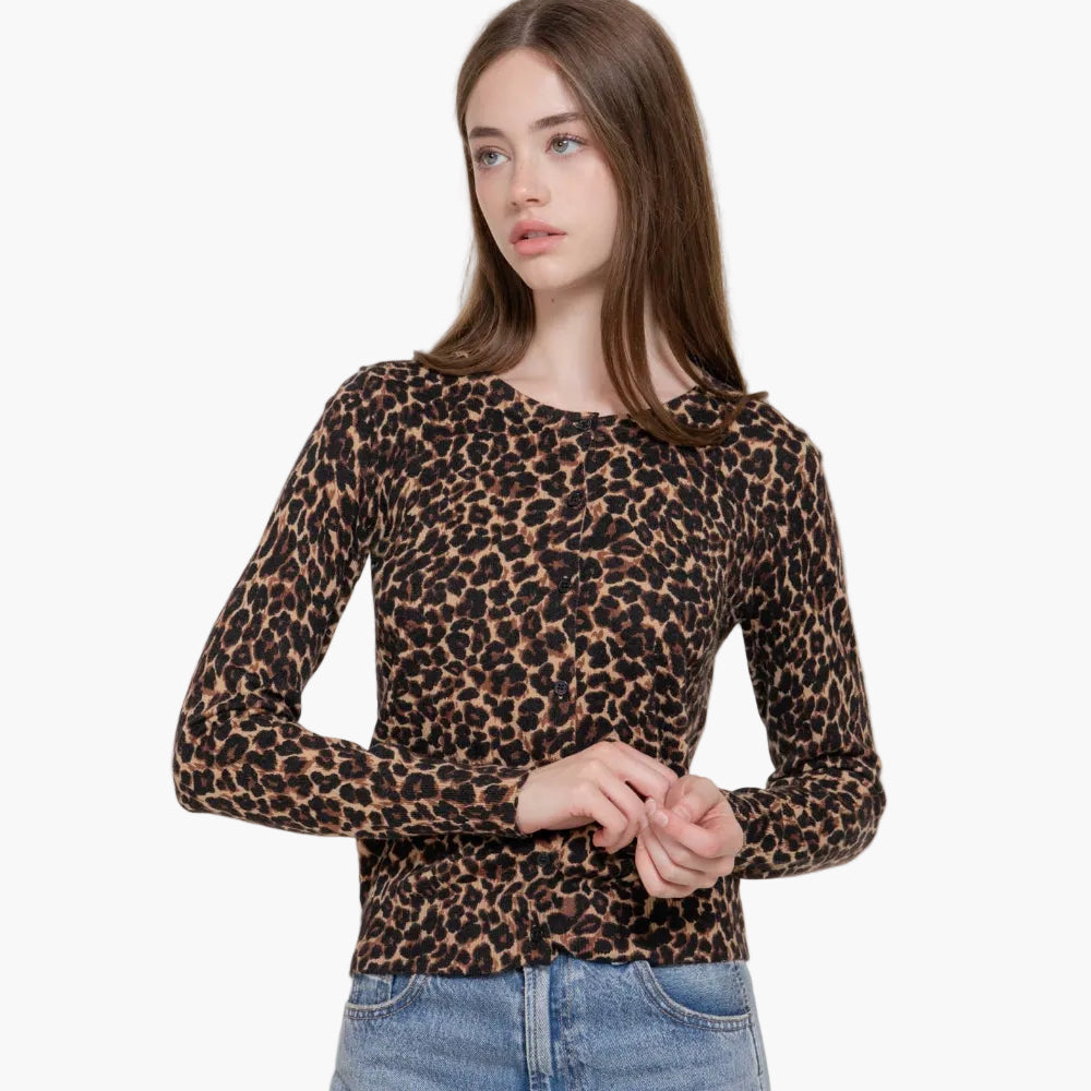 Long Sleeve Leopard Print Sweater Cardigan
