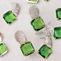 Retro Pave Crystal and Peridot Gum Drop Earrings