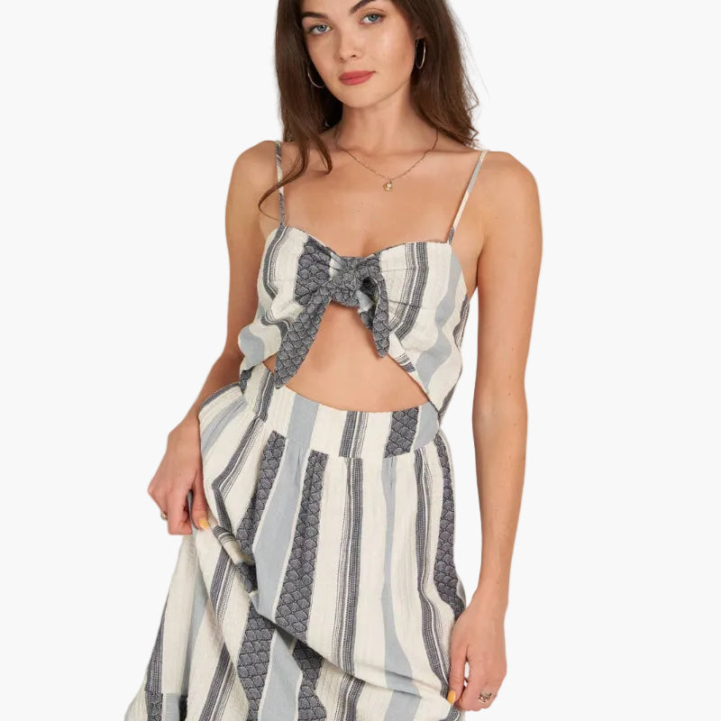 Striped Tie Front Cut-Out Midi Dress