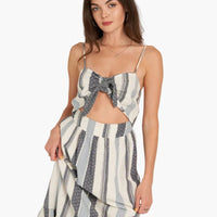 Striped Tie Front Cut-Out Midi Dress