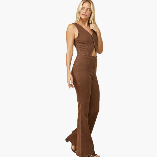 Boho Cut Out Bootcut Denim Jumpsuit