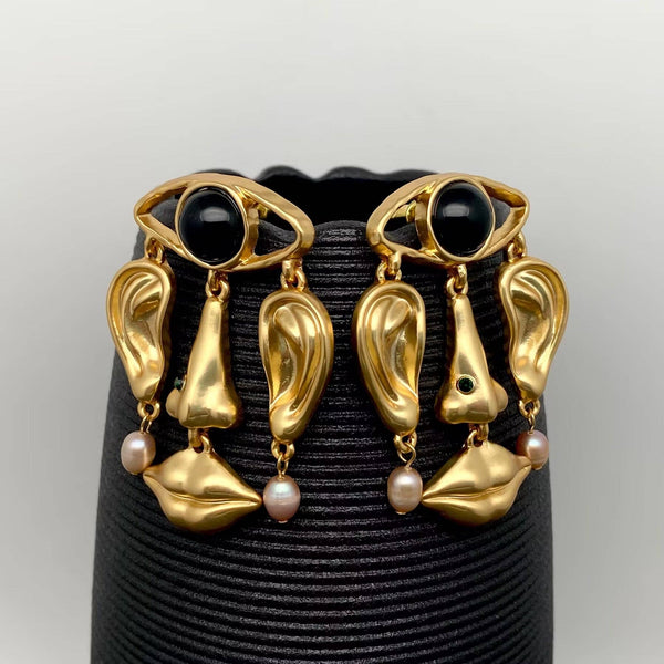 18K Gold Plated Abstract Face Dangle Earrings