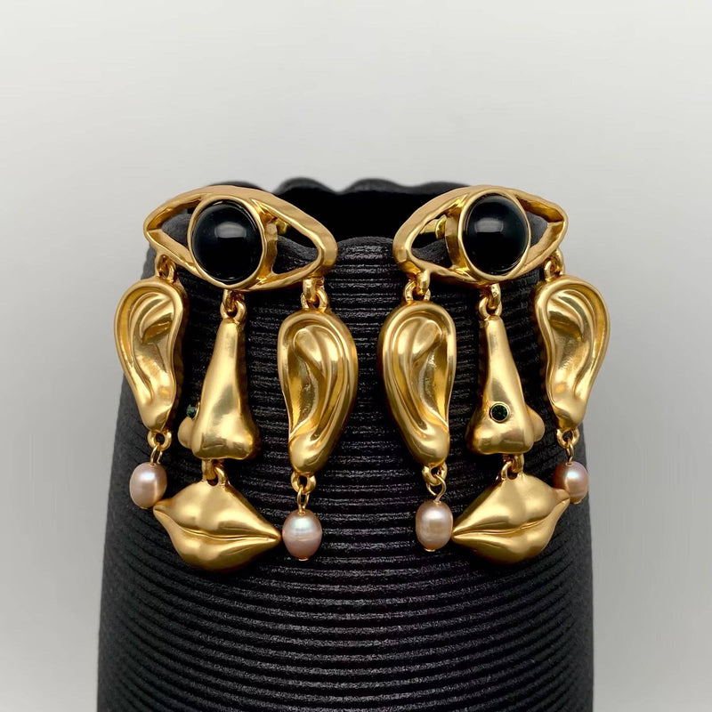 18K Gold Plated Abstract Face Dangle Earrings