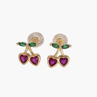 Heart Cherry Fushia Stud Earrings