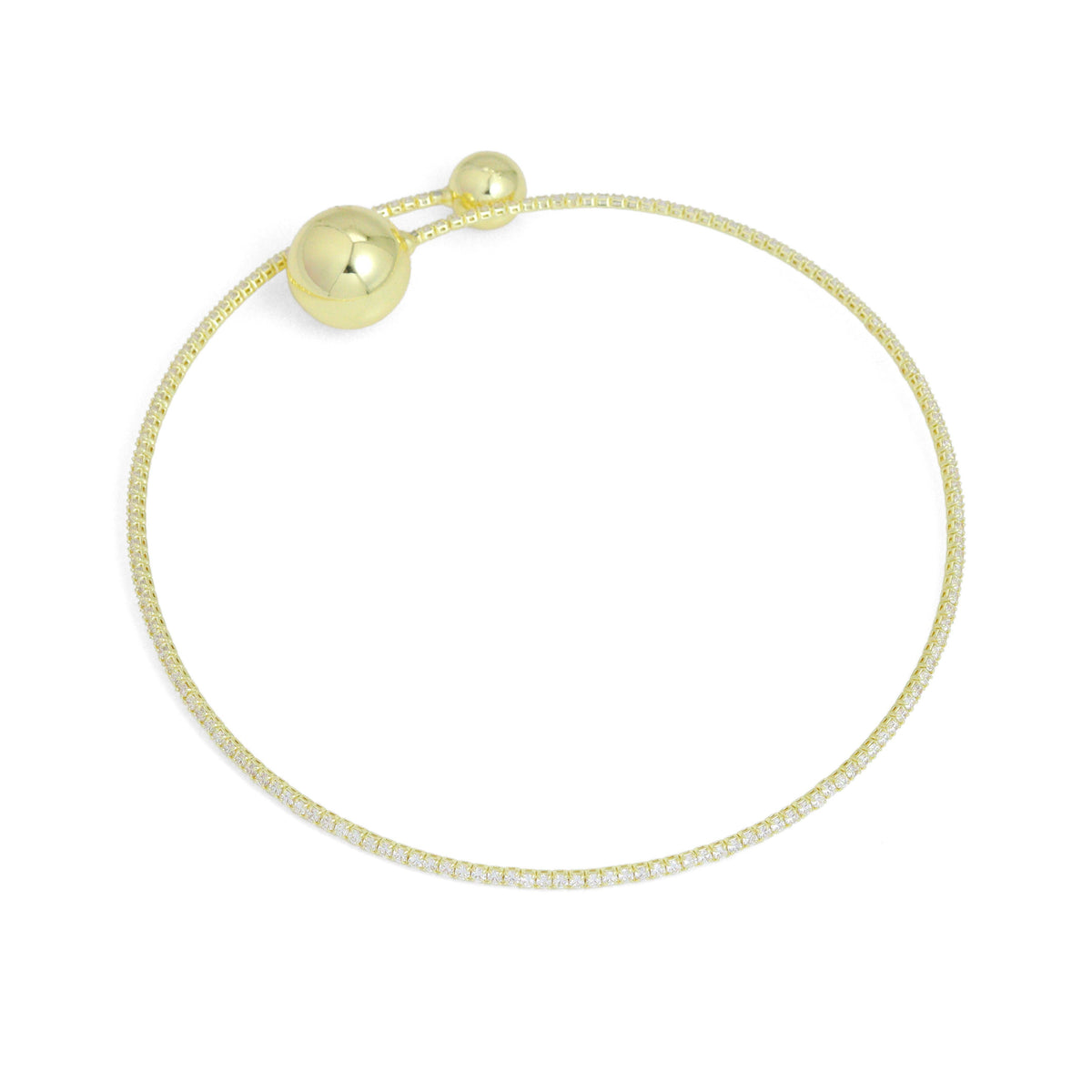 Gold CZ Tennis Chain Round Ball End Adjustable Necklace