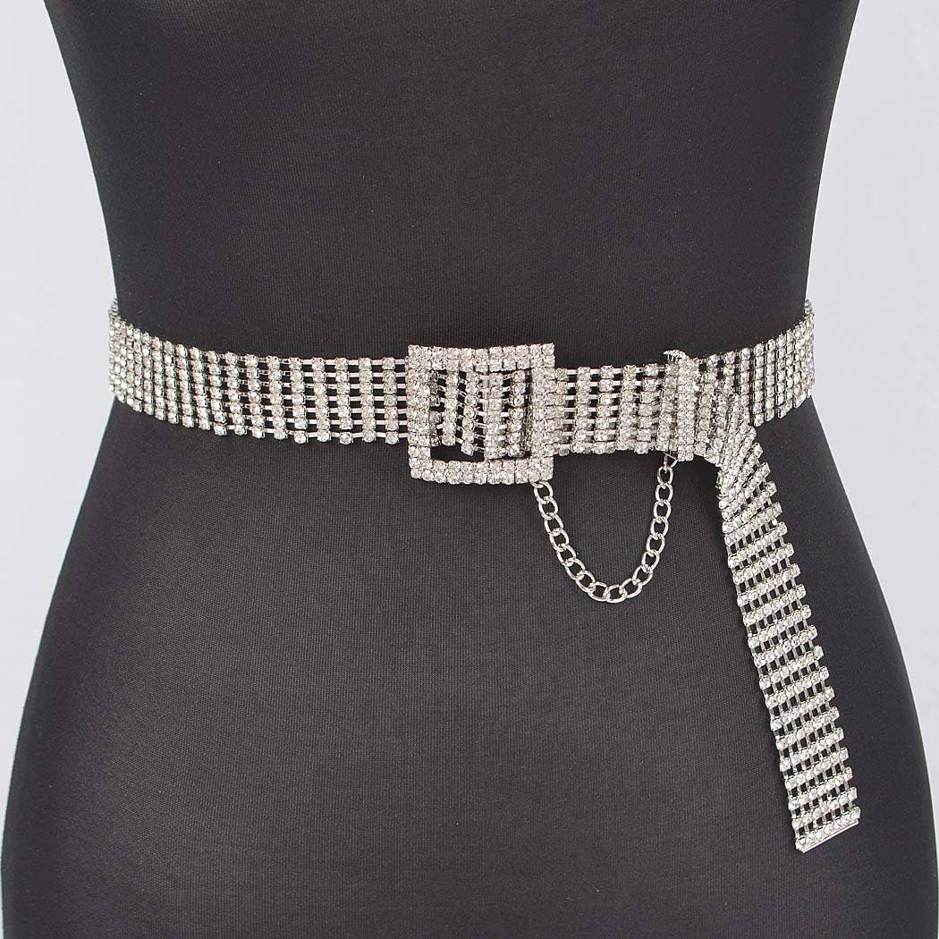 silver rhinestone adjustable  belt 