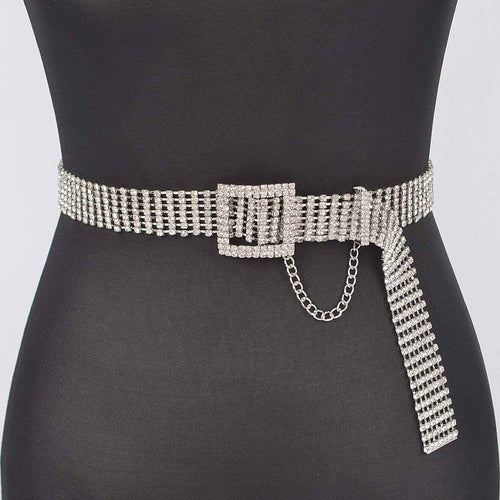 silver rhinestone adjustable  belt 